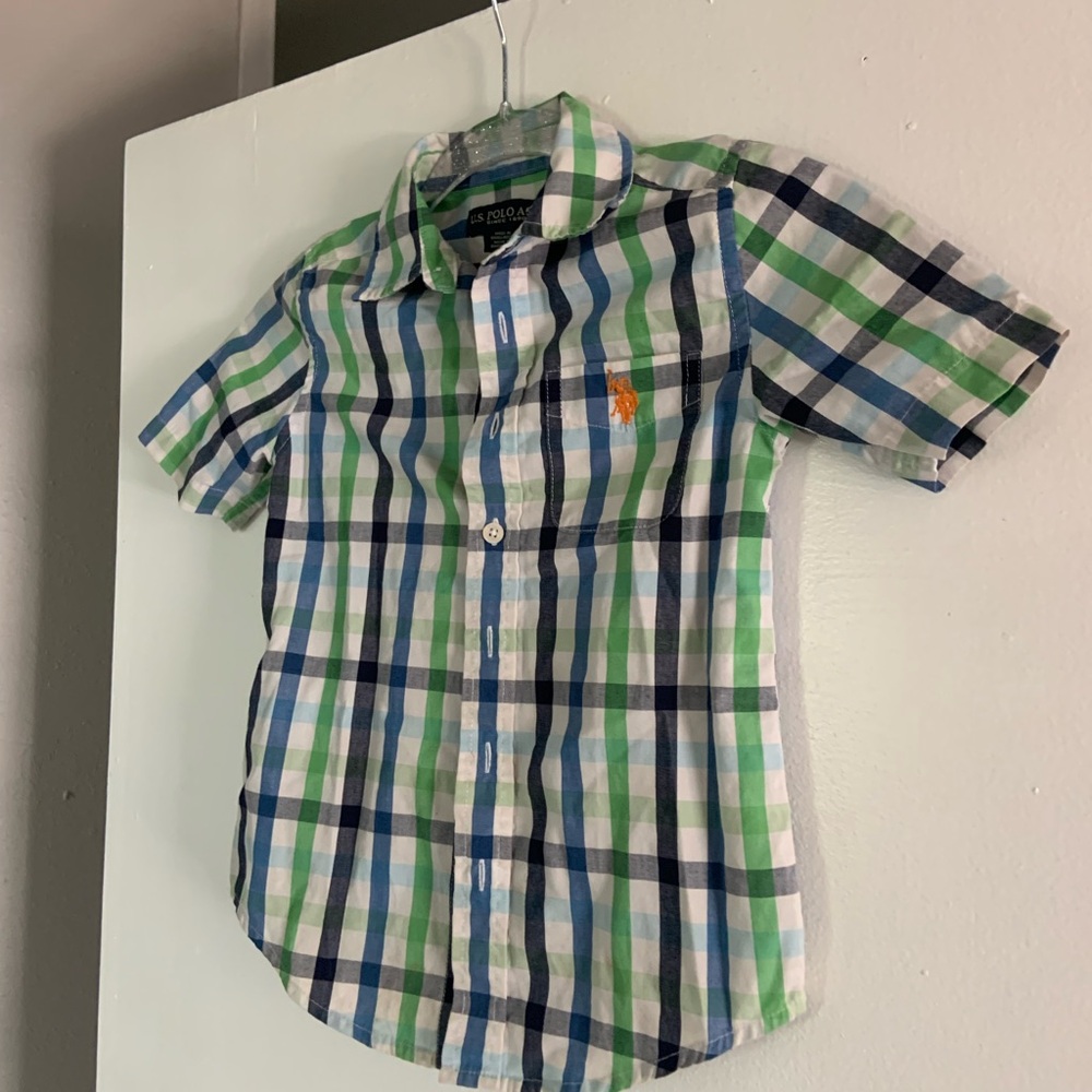 U.S. Polo Assn. Kids Plaid Shirt - Blue, Green, and White